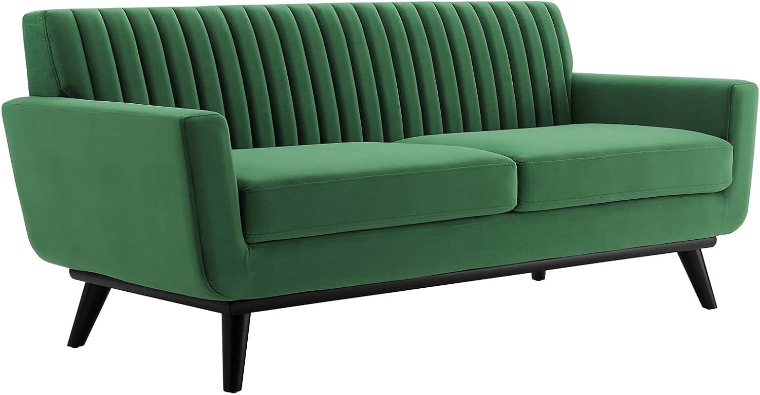 Modway Engage Channel Tufted Performance Velvet Loveseat in Emerald