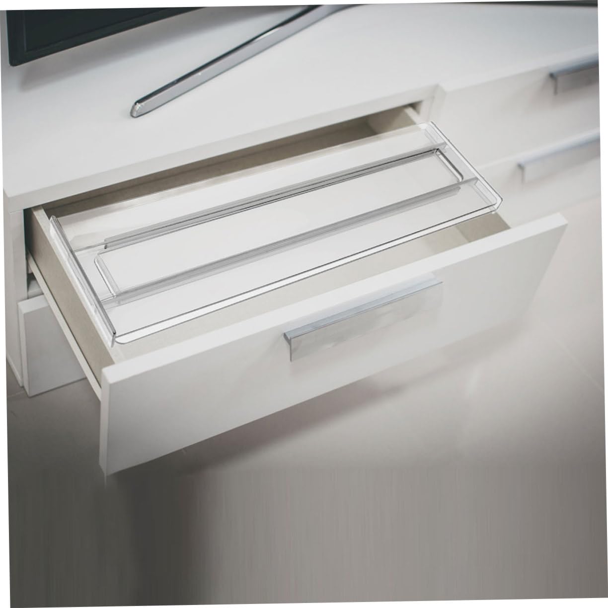 GLEAVI Divisore per Cassetti Regolabile 8 Pezzi in Ps per Armadi | Trasparente Bianco, 27, 5-52cm, Installazione Semplice, per Biancheria e Calze