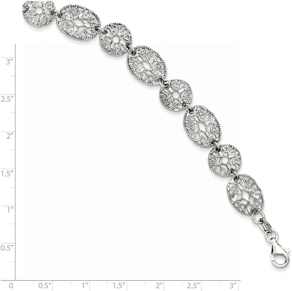 Sterling Silver Rhodium Polished Circles Bracelet
