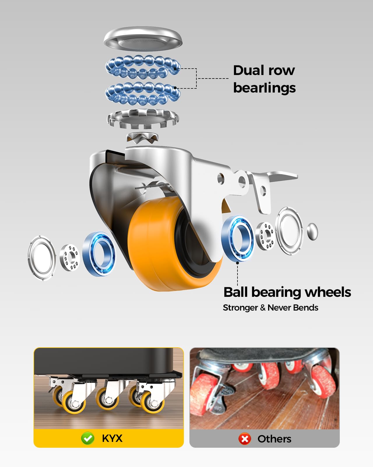 KYX Furniture Dolly, Furniture Movers with 5 Wheels,Carbon Steel Panel Heavy Duty Dolly, Furniture Lifter with 360° Rotatable Silent Floor-Friendly Universal Wheels, Max Load 4000LBS (6.9x6.9 in) — Amazon image 3