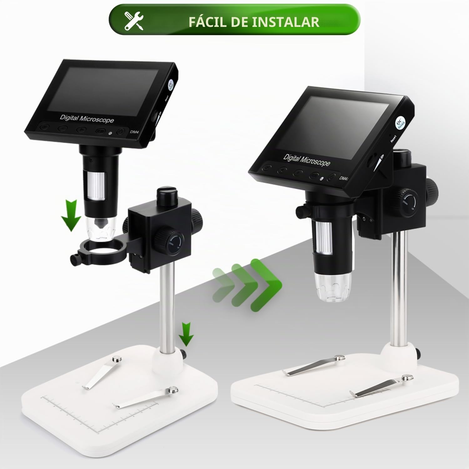 WADEO Microscopio Digital LCD de 4,3 Microscopio Portátil con Vista de PC 1000X, Incluye Tarjeta de 32 GB, con 8 LED y Soporte metálico, Compatible con MacOS y Windows, para Trabajos Reparaciones