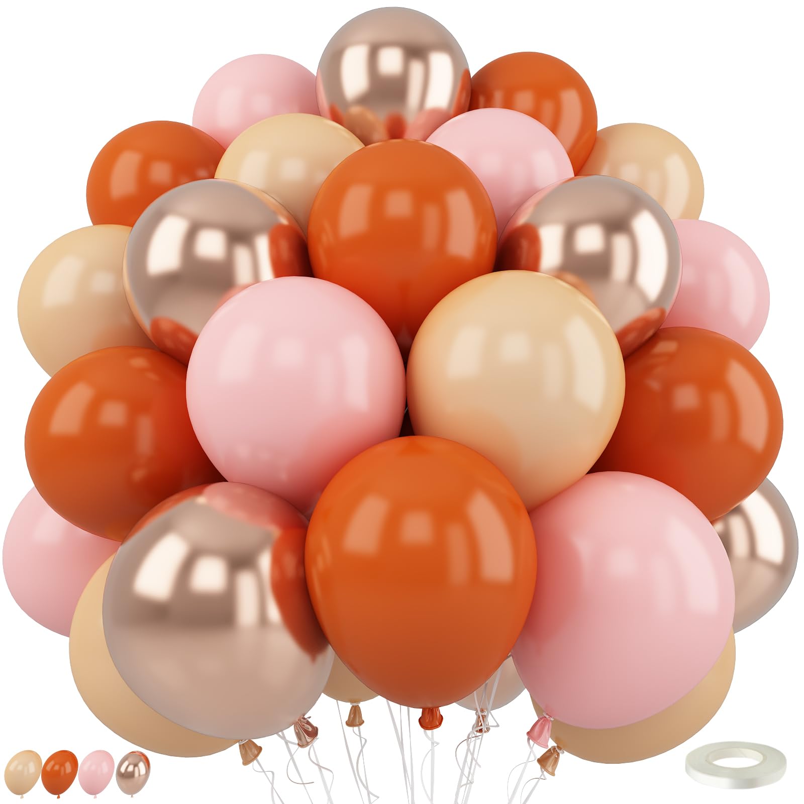Pink and Orange Balloons Fall Balloons Burnt Terracotta Orange Pastel Pink Nude Beige Metallic Champagne Gold Balloon for Thanksgiving Pumpkin Autumn Harvest Baby Shower Birthday Party Decorations