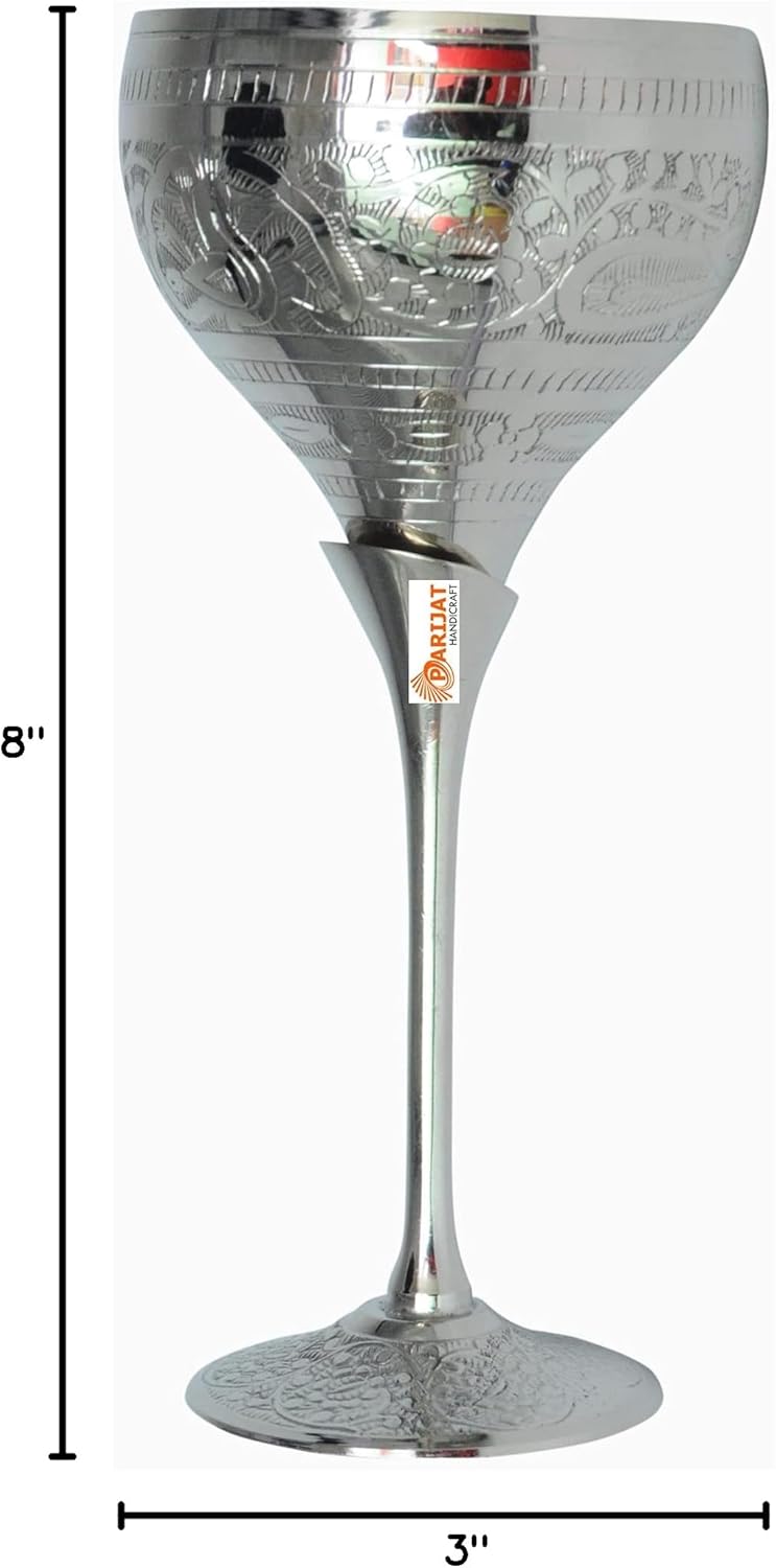 Wine Glass Goblet Unique Wine Chalice Premium Quality Handmade Cup Glass Perfect Wine Gift Great for Moscow Mules 100% Pure Brass Hand Crafted Bidri Nakkashi Work (Chalices-White)