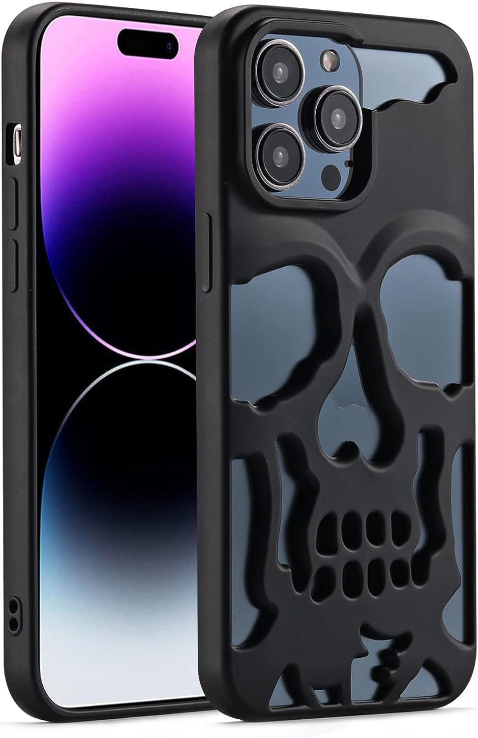 Premium Durable Black Skull Bumper Case Compatible with iPhone 12 13 14 Pro Max Models, Ultimate Protection and Style (iPhone 14 Pro)