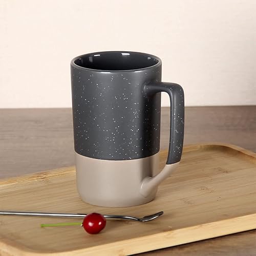 Miniatura 3 de Taza de café grande de 16 onzas combinación de dos colores taza de té de cerámica grande con mango cuadrado con moteado blanco para hombres y