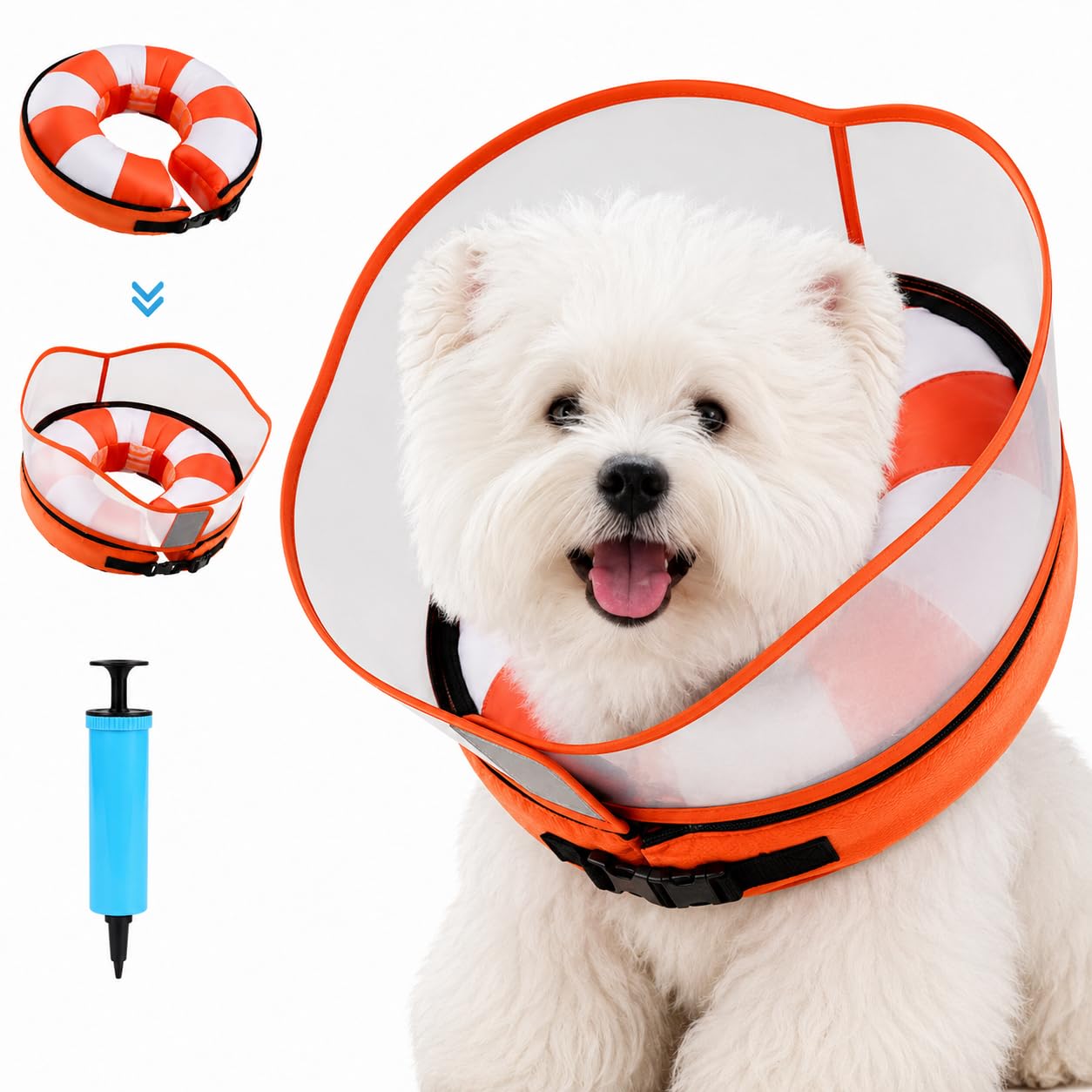 Avont 2-in-1 Inflatable Dog Cone Collar with Transparent Shield, Soft Donut E-Collar Alternative After Surgery to Stop Licking, Recovery Cone for Medium Dogs - Swimring (M)
