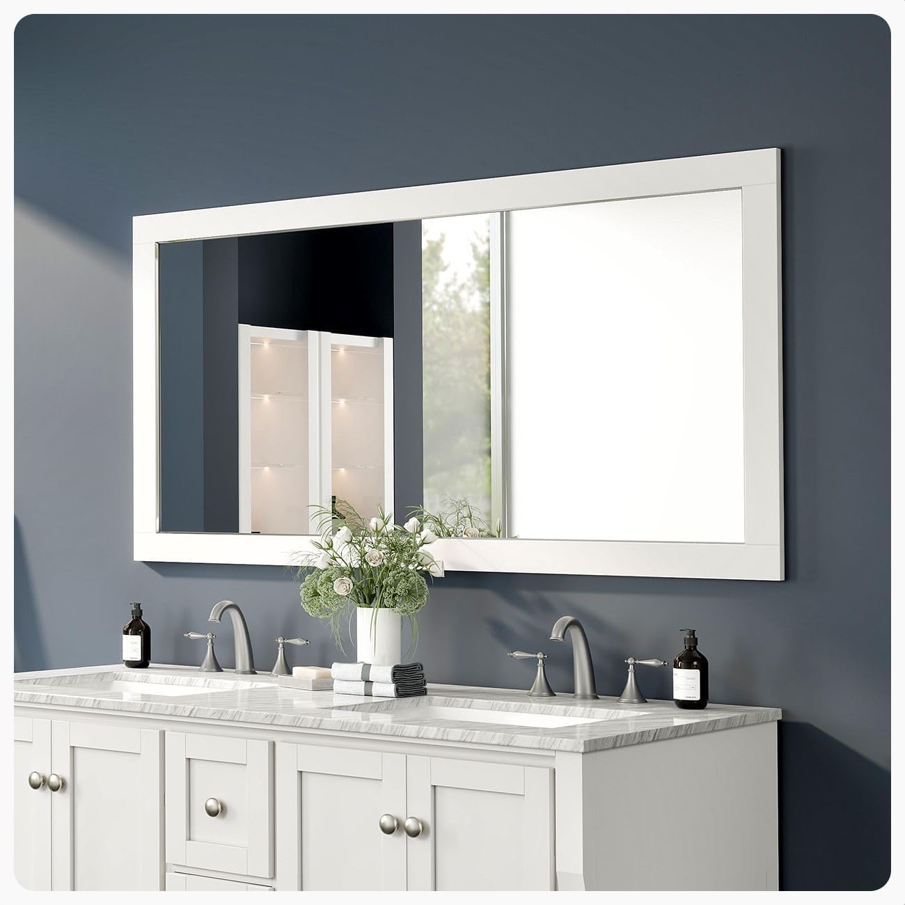 Eviva Aberdeen 60" x 30" Rectangular White Wooden Framed Mirror