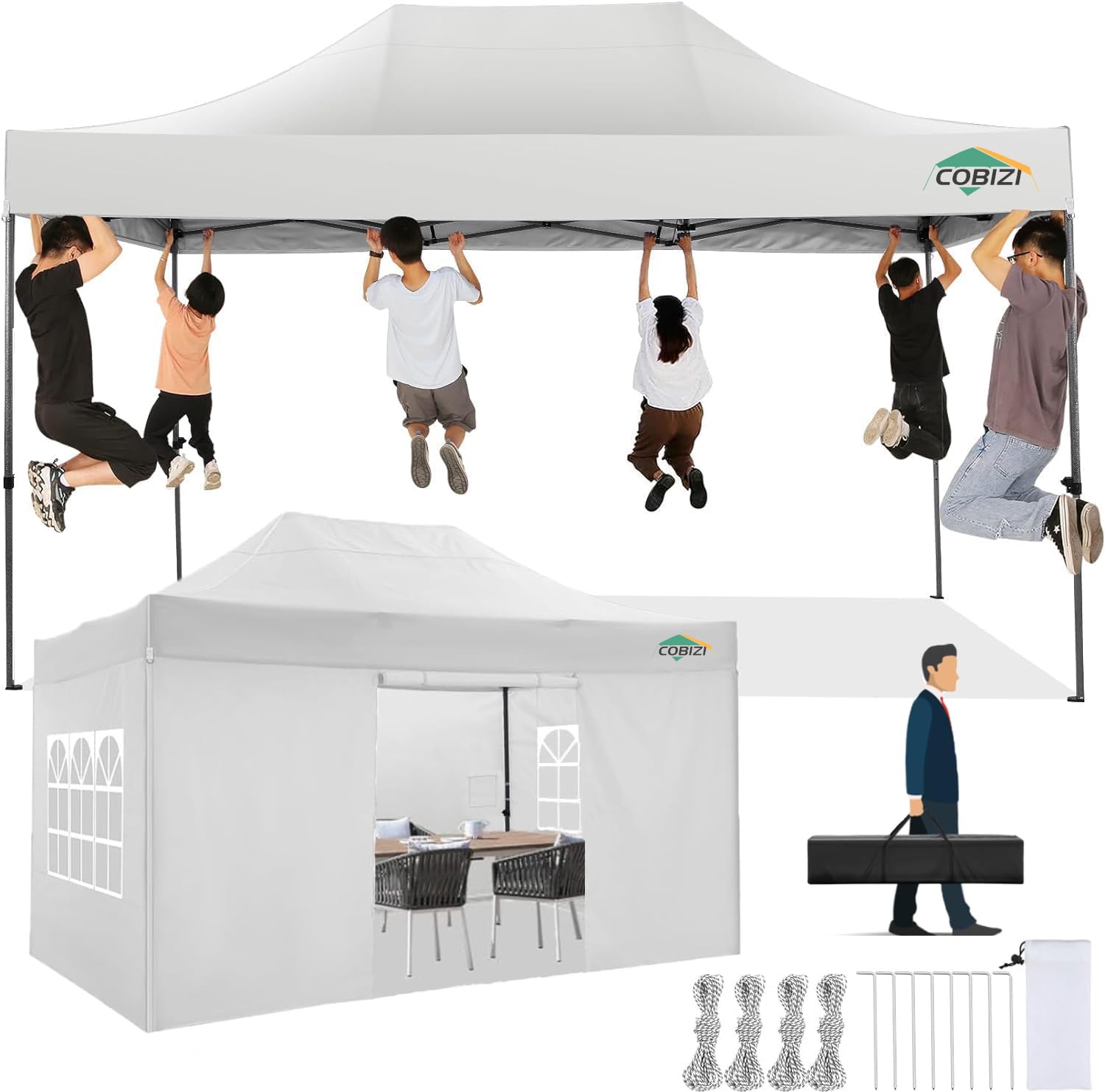 Gazebo Pieghevole 3x4.5 M COBIZI, Impermeabile, Con 4 Pareti, Per Feste E Giardino