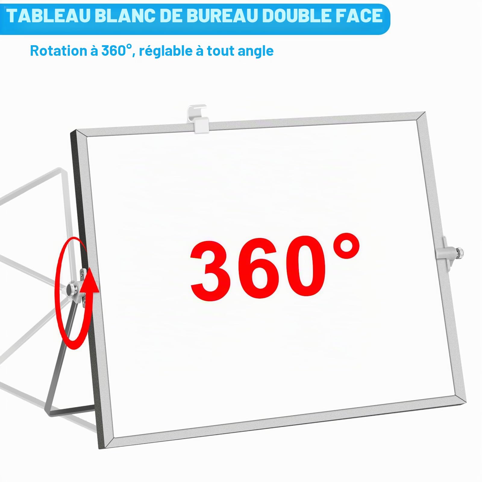 Mini tableau blanc, format A3, avec support, 30 x 40 cm, magnétique, effaçable, portable, double face, pour la planification, l'école et le bureau, avec 10 marqueurs, 4 aimants, 1 éponge