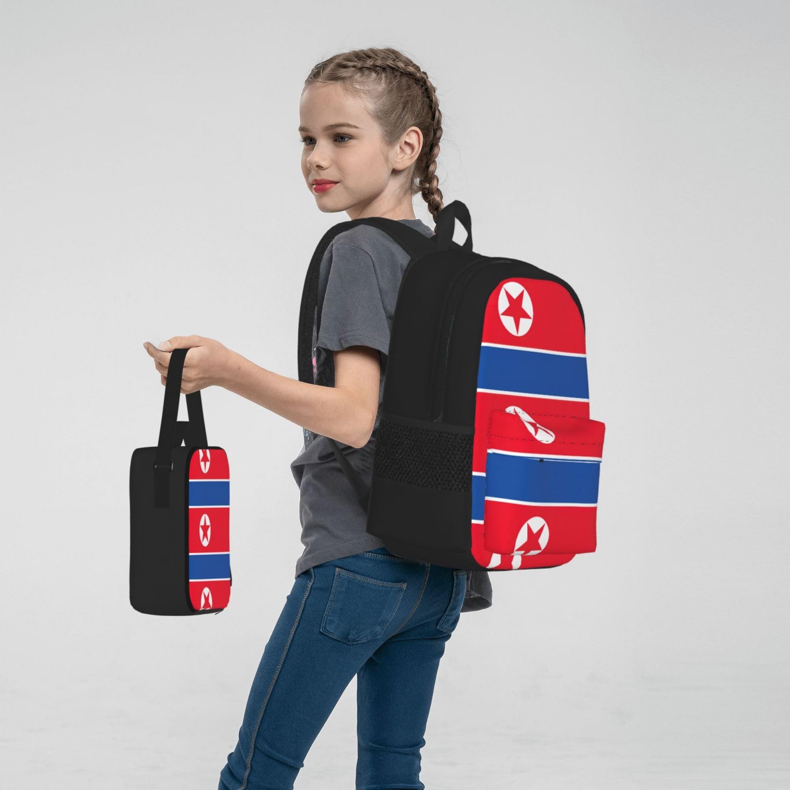 Koreańska flaga plecak dziecko chłopcy dziewczęta pudełko na lunch szkoła torba zestaw uczniów szkoły student prezent, Czarny, One Size, Bagaż