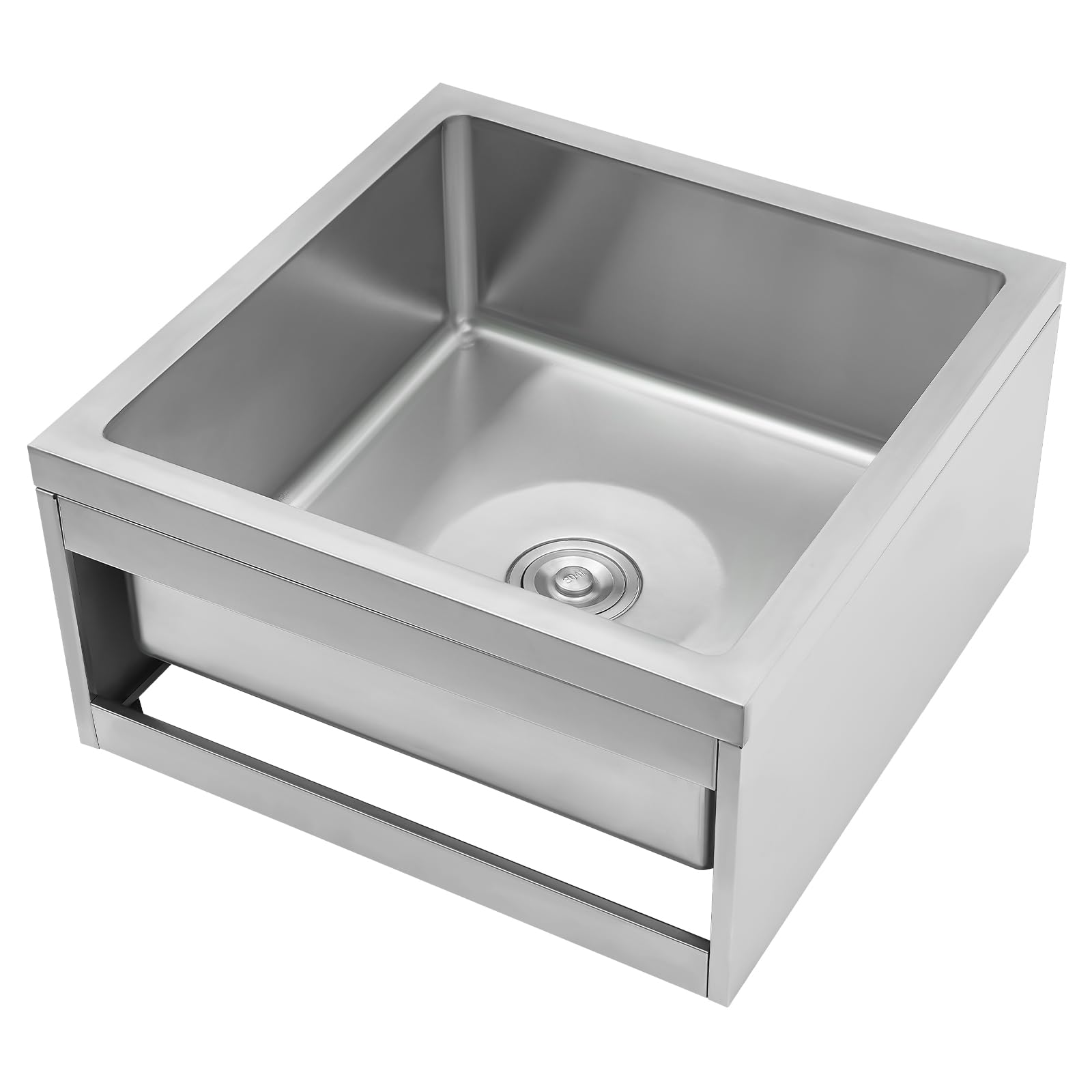 304 Stainless Steel Floor Mop Sink, Mop Service Basin with Sink Drainage/Strainer for Commercial kitchen, Restaurant, Business, Garages, (24