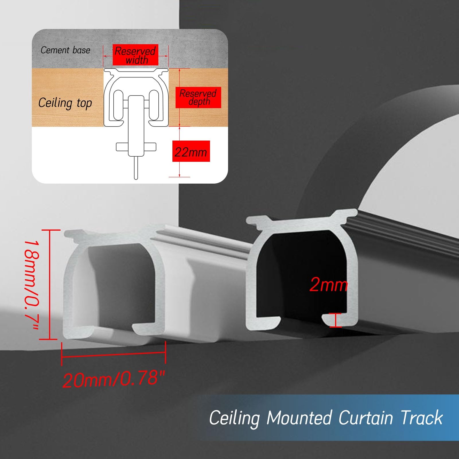 Système de rail de plafond coulissant pour rideaux d'extérieur, séparateur de pièce caché, tringles à rideaux silencieuses, blanc, 2,2 m – Parfait pour la décoration de la maison et du bureau