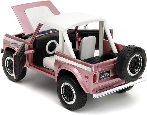 Miniatura 7 de 1973 Bronco Pink Metallic con tapa blanca y gráficos Pink Slips Series 124 Modelo de coche fundido a presión por Jada 34896