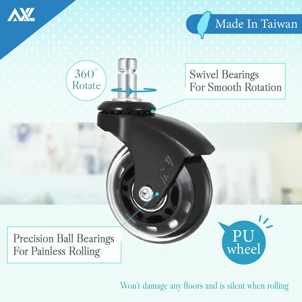 5-Pack Office Chair Caster Wheels - 3 Inch Heavy Duty, Low-Noise, Floor Protecting Casters 1 thumbnail image