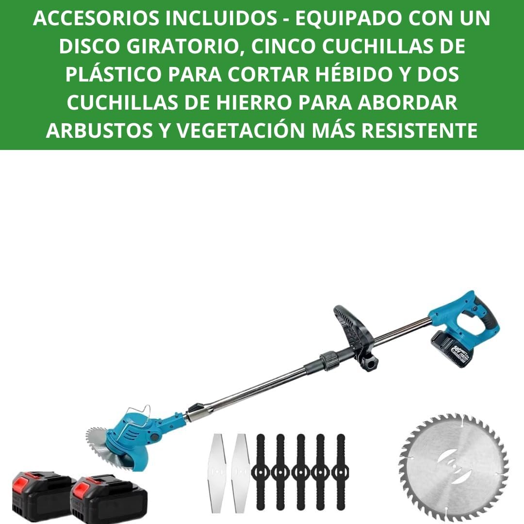 Desbrozadora a batería de 48 V, con doble batería y hoja giratoria, potente 3 en 1 para césped, arbustos y jardines