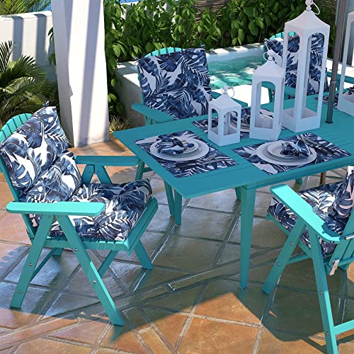Lvtxiii Outdoor Seat/Back Chair Cushion Patio Tufted High Back Cushion, Seasonal Replacement Rocking Chair Cushion With Ties (22” W X 20D”, Set Of 2, Palm Blue) #TOP5