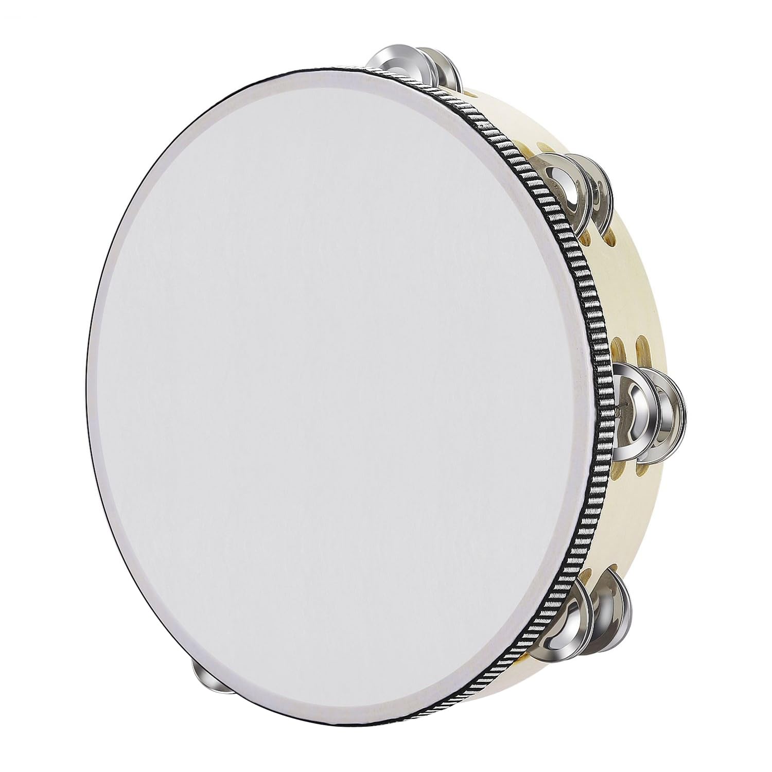 Flexzion 10-Inch Wood Tambourine for Adults, Double Row Jingles, Red