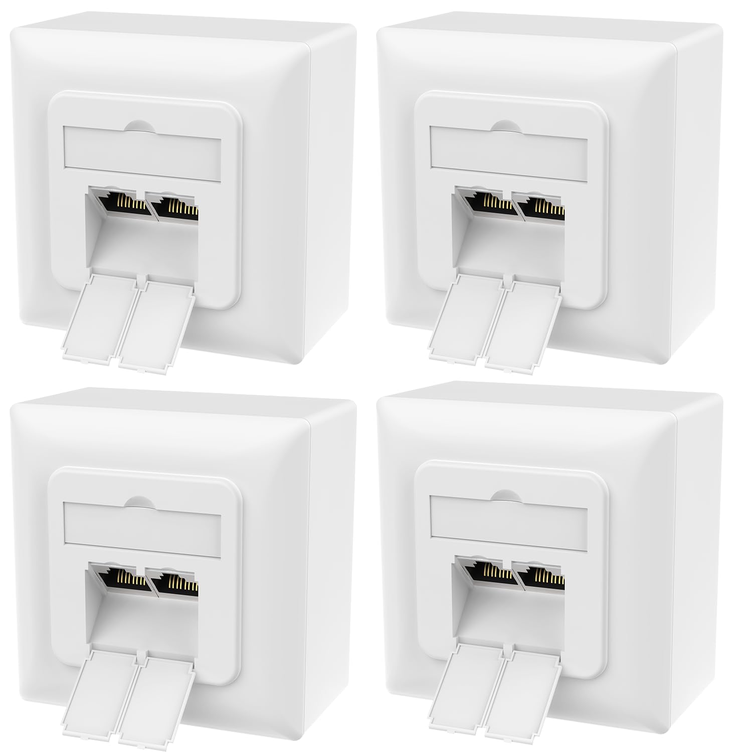 RedStar24 Lot de 4 prises réseau universelles Cat6A avec 2 ports RJ45 - Prise LAN blindée 10 Gbit/s pour montage en saillie et encastré, compatible avec CAT7/CAT6/CAT5, compatible POE, blanc de