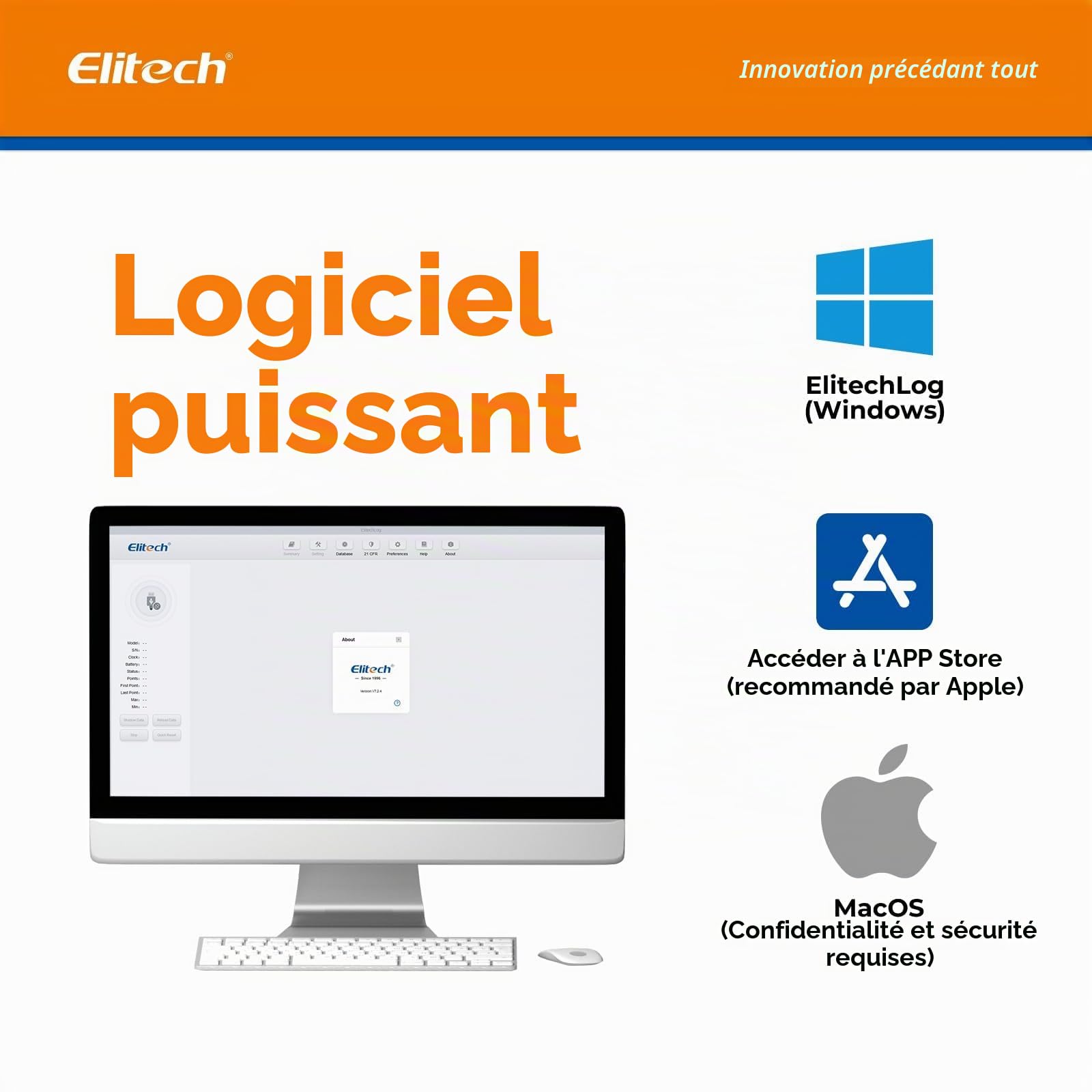 Elitech RC-4 Pro Enregistreur de Température USB, Data Logger pour Réfrigérateur Médical, Stockage Vaccins, Surveillance Chaîne du Froid 64 000 Données, Exportation Auto PDF/CSV