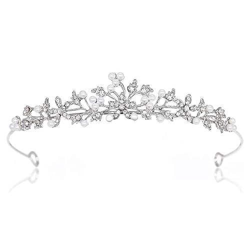 Elegant Flower Rhinestone & Pearl Crown Headband – Luxurious Crystal Bridal Tiara for Weddings and Special Occasions