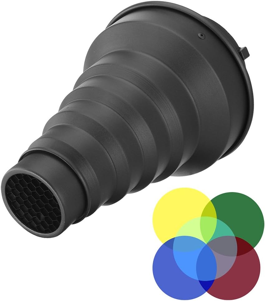 Aexit Metal Strobe Lighting fixtures and controls Conical Snoot with Honeycomb Grid 5pcs Color Filter Kit for Bowens Mount Monolight Photography Flash 250mm/9.75" Length