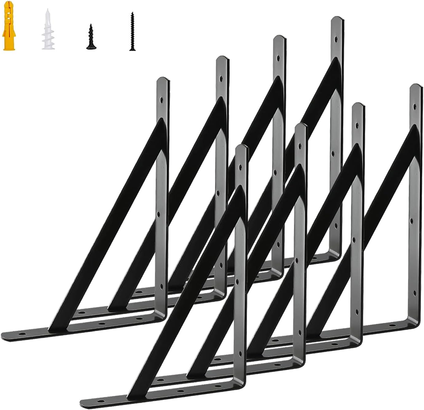 Reedy Heavy Duty Shelf Brackets 8 Inch 12 Inch L Shaped 90 Degree Angle Brackets for Floating Shelve Wall Mounted Garage Storage Kitchen Industrial Metal Bracket, 8 Pack