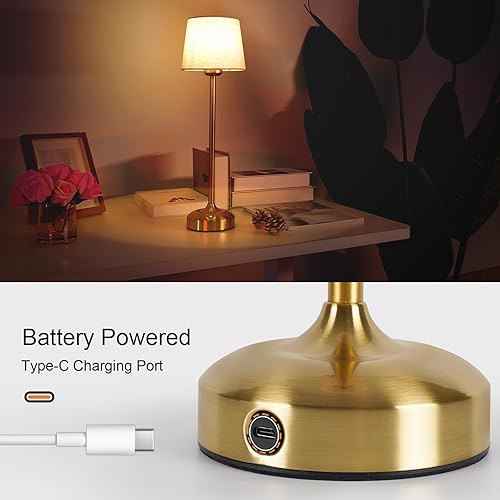 Miniatura 5 de YAYZA! Lámpara de mesa inalámbrica de altura ajustable, pantalla de tela, 7500 mAh, recargable, LED, inalámbrico, táctil, luz nocturna, atenuación