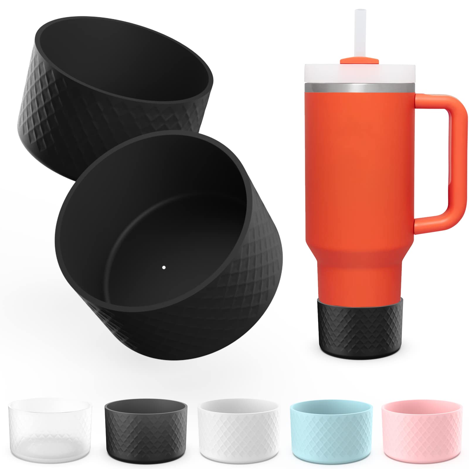 2 Pack Silicone Boot for Stanley 40oz Quencher Adventure & Stanley IceFlow 30oz 20oz, Protective Anti-Slip Flex Boot with Netlike Texture and Air Outlet (Black)