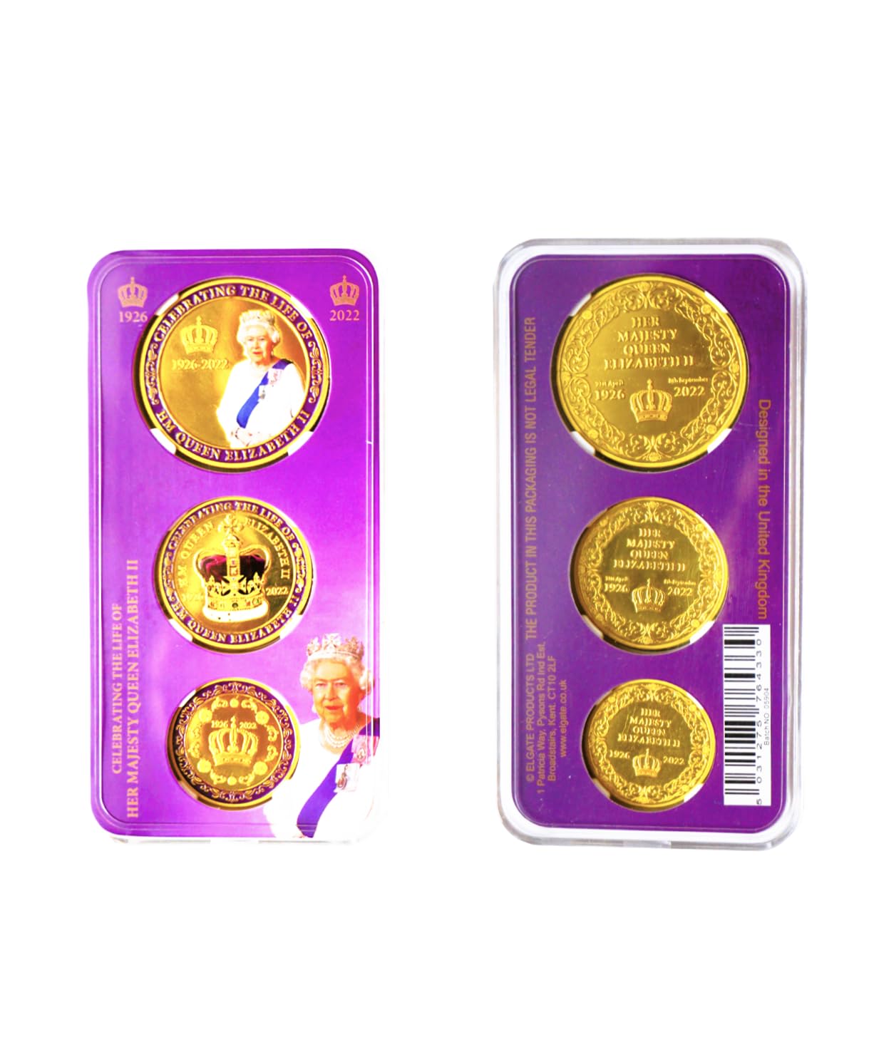 Queen Elizabeth II Memorial Commemorative Coin Set Finish Collection 3 Coins in Display Case - British Souvenir