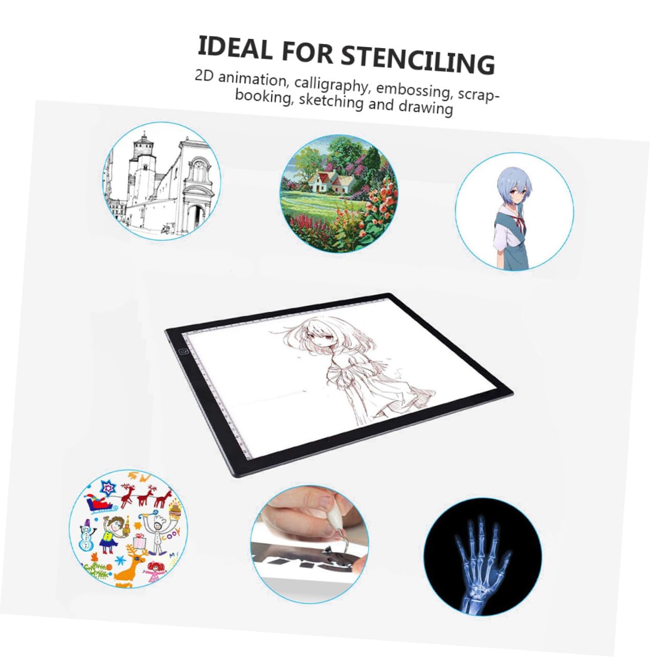 SHINEOFI Table Lumineuse de Traçage A4 LED Portable en Acrylique, Faible Consommation, avec Règle Intégrée, Câble USB et Aimants pour Dessin Professionnel et Scrapbooking
