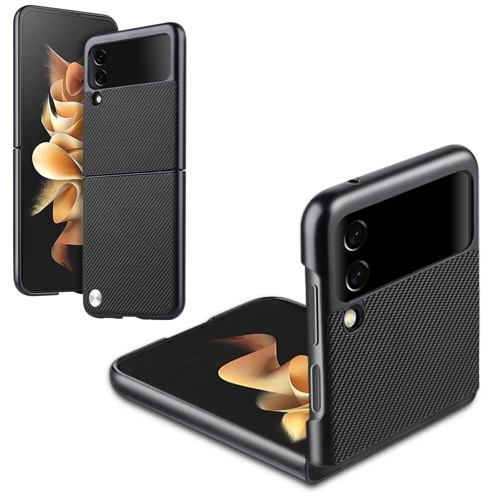 X-LevelDesigned for Samsung Galaxy Z Flip 4 5G Case Strudy Carbon Fiber Shockproof Full Body Protective Slim Hard PC Back Cover for Samsung Z Flip 4 2022(Black)