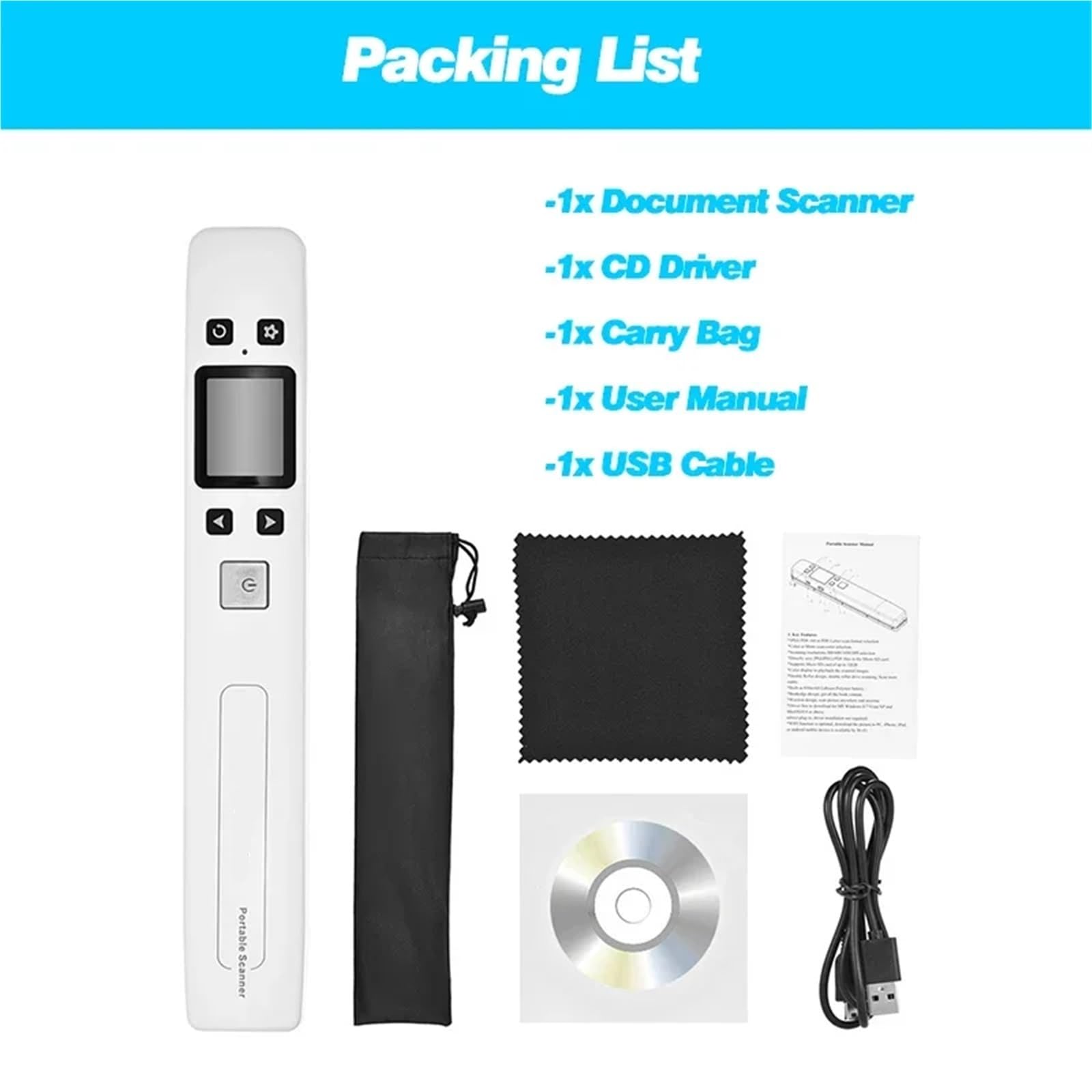 Scanner portatif, Scanner De Documents Et Photos Portable 1050 DPI, Compatible Wi-FI Rechargeable, Format JPG/PDF(Black No WiFi 32g)