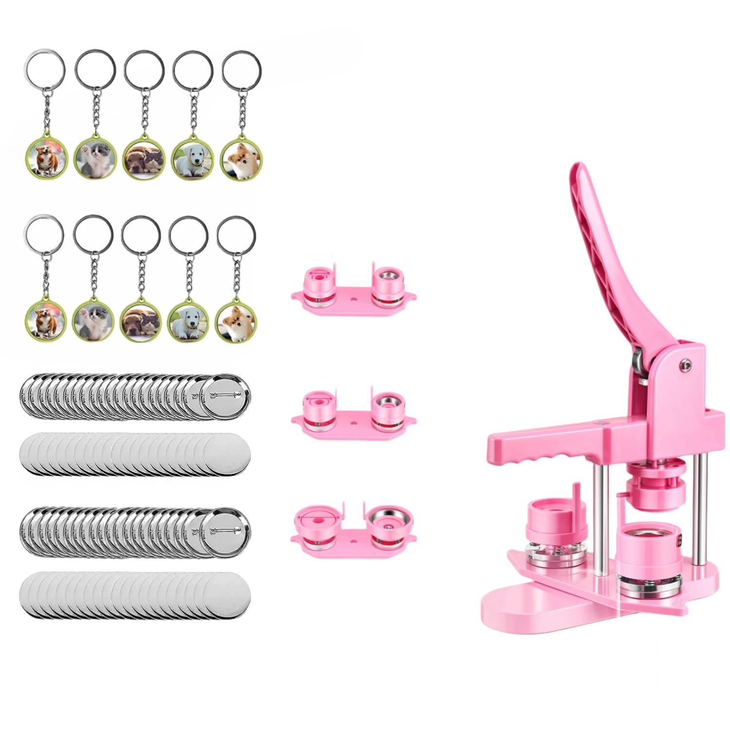 Button Maker Machine 1+1.25+2.25 inch w/ 300 Metal Pin Button, 50 Keychain Buttons