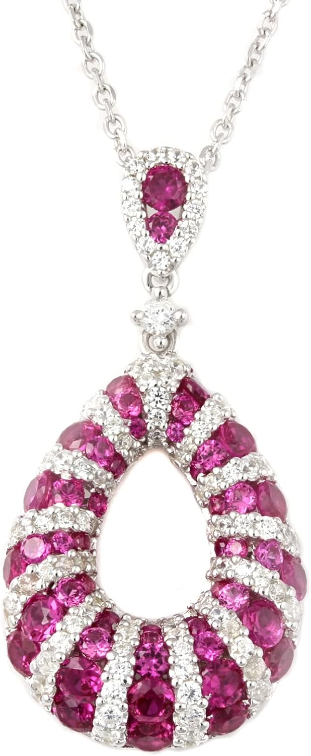 925 Sterling Silver Simulated Gemstones Teardrop Pendant Necklace