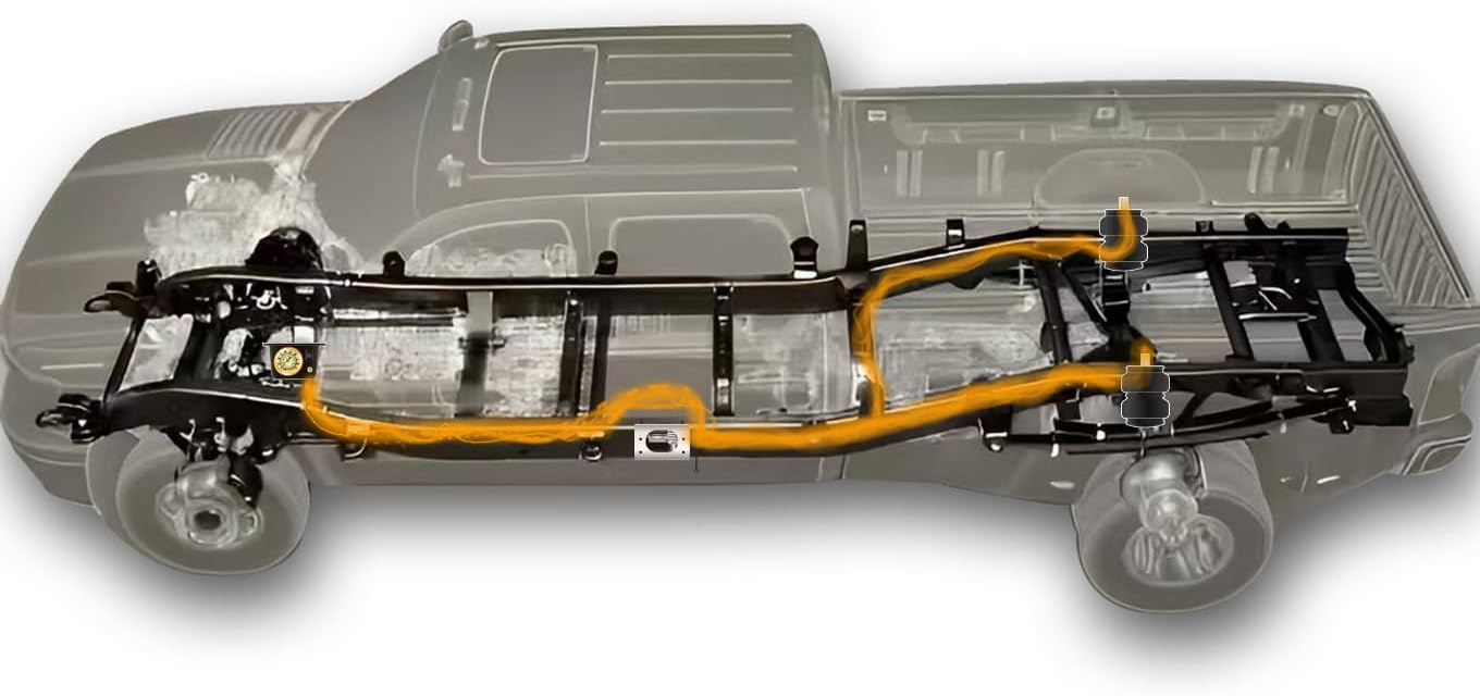 Universal Air Spring Compressor Kit with Gauge, Air Line, T Fittings for Trucks, Vans On Board Air Suspension Compressor System Kit with Low Pressure Switch