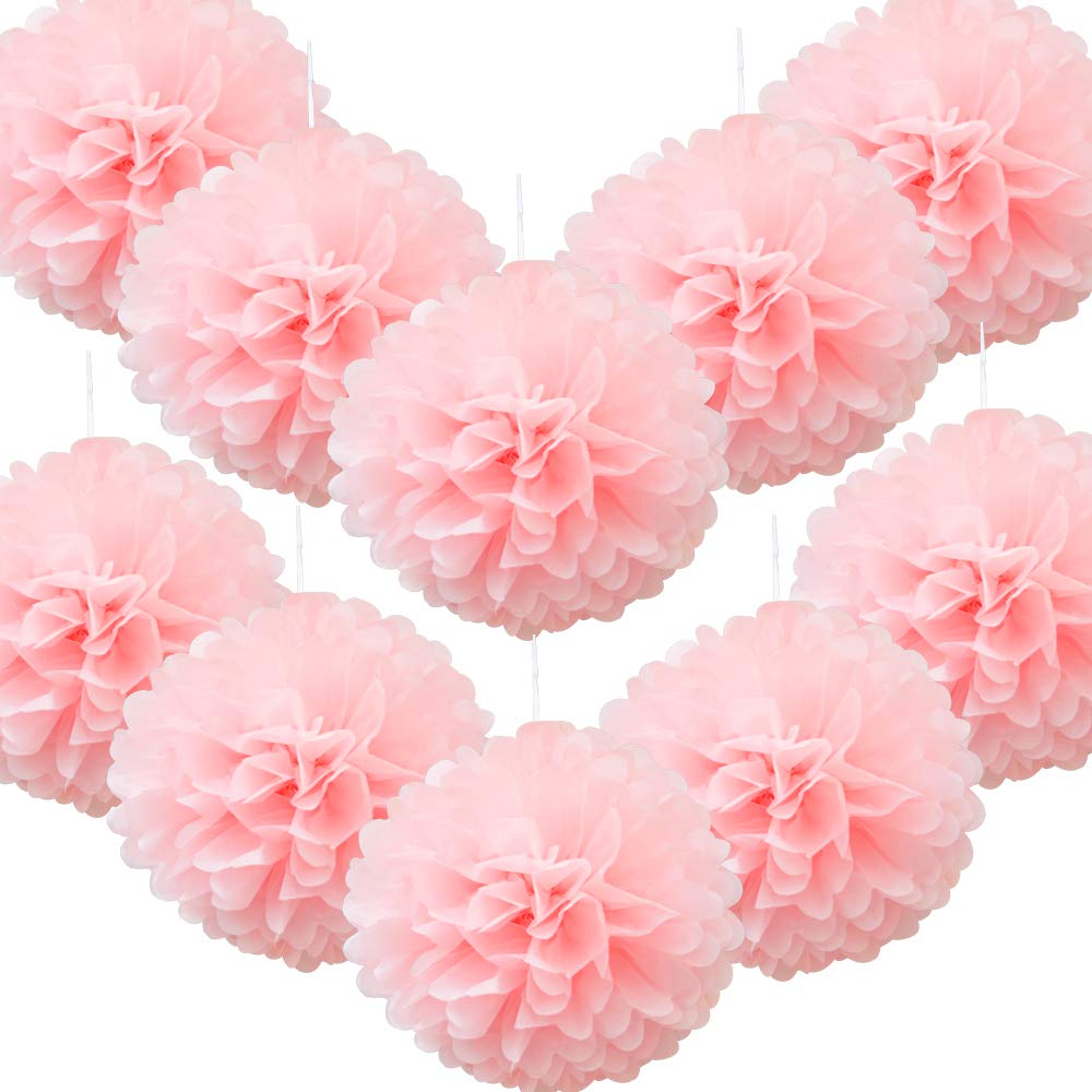 Time to Sparkle 10 Pack Tissue Paper Pompoms Pom Poms Flower Handmade Wedding Party Decorations Balls | Light Pink, 12"(30cm) |