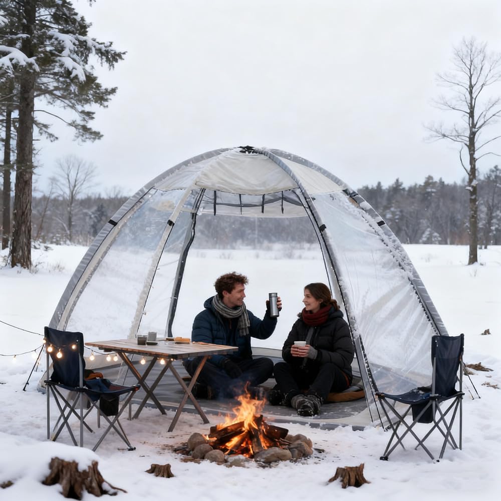 Tente de sport transparente pour 2 personnes - Vue panoramique à 360° - Coupe-vent - Portable - Tente à bulles pour camping, pêche et activités sportives