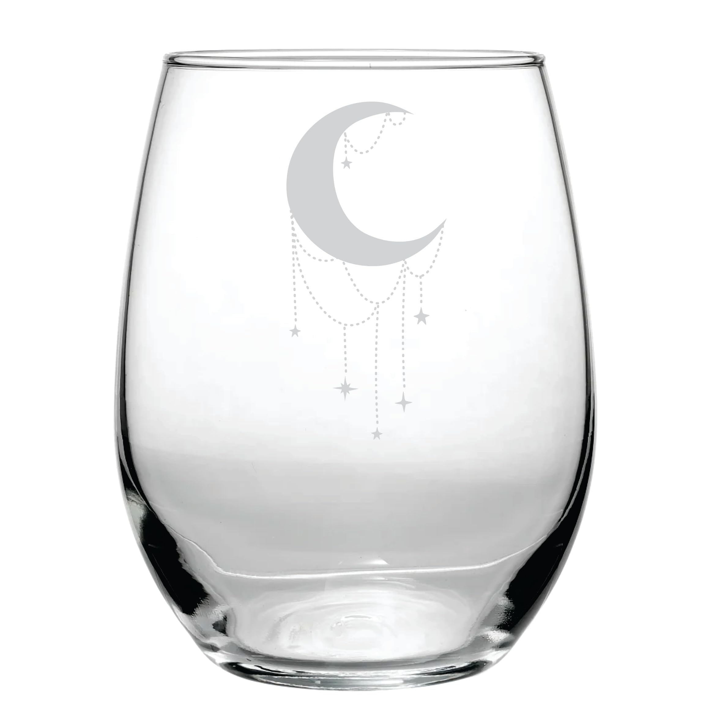 Crescent Moon Crystal (15 oz) Engraved Stemless Glass - Funny Birthday Gifts for Wine Lover - Apothecary Bar Collection - Full Moon Phase Lunar - Witch Vibe