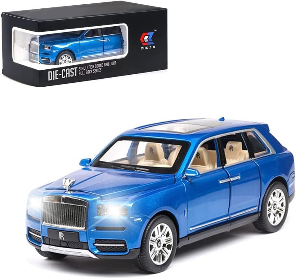 Image of Exquisite car Model 1 /24 Rolls-Royce CULLINAN Model Car,Zinc Alloy Pull Back Toy car with Sound and Light for Kids Boy Girl Gift. (Blue)