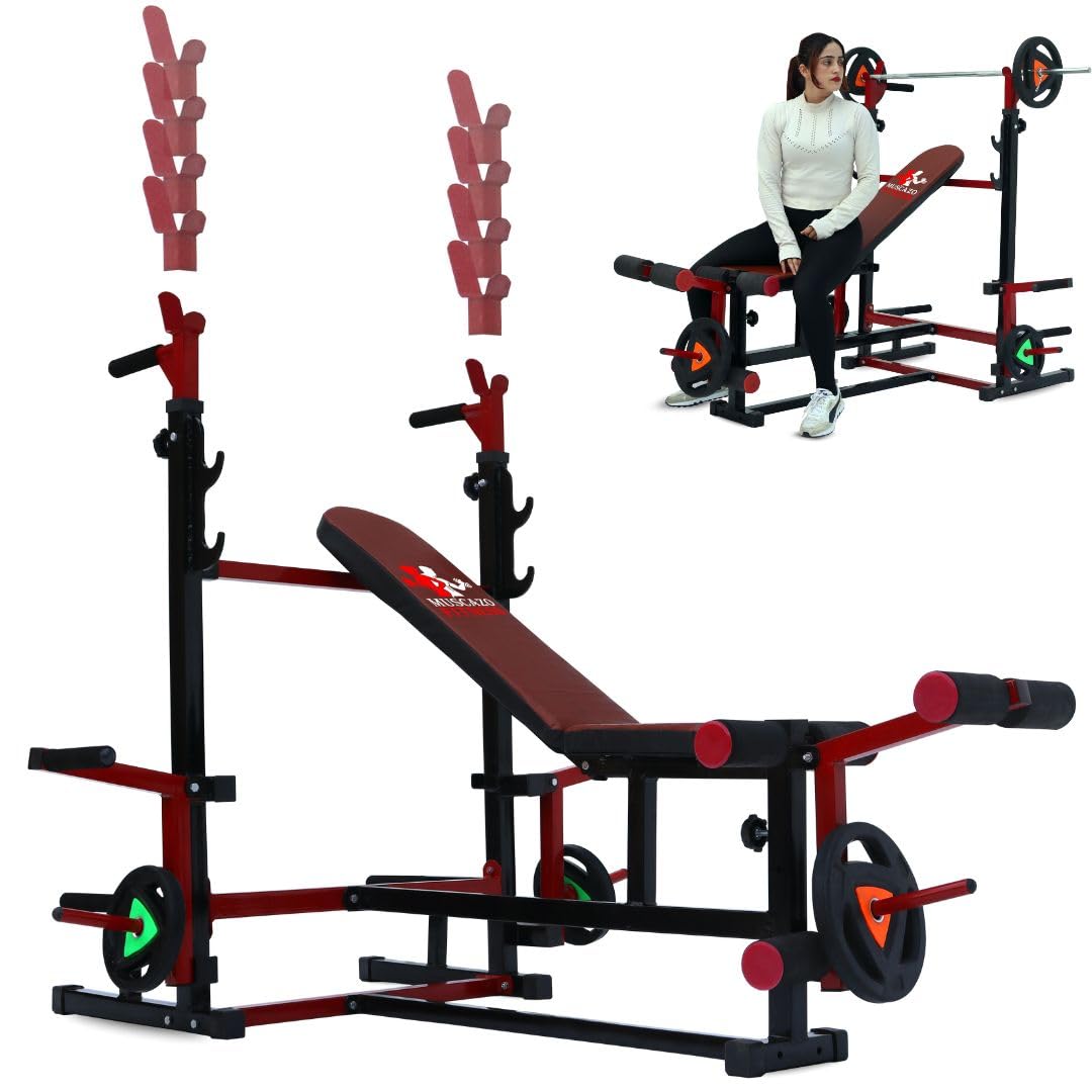 MUSCAZO FITNESS PRO Heavy Duty 8-in-1 Strength Multi Gym Bench | Adjustable Flat, Incline, Decline Bench with Leg Curl & Leg Extension | Home Gym Workout Bench-image-8