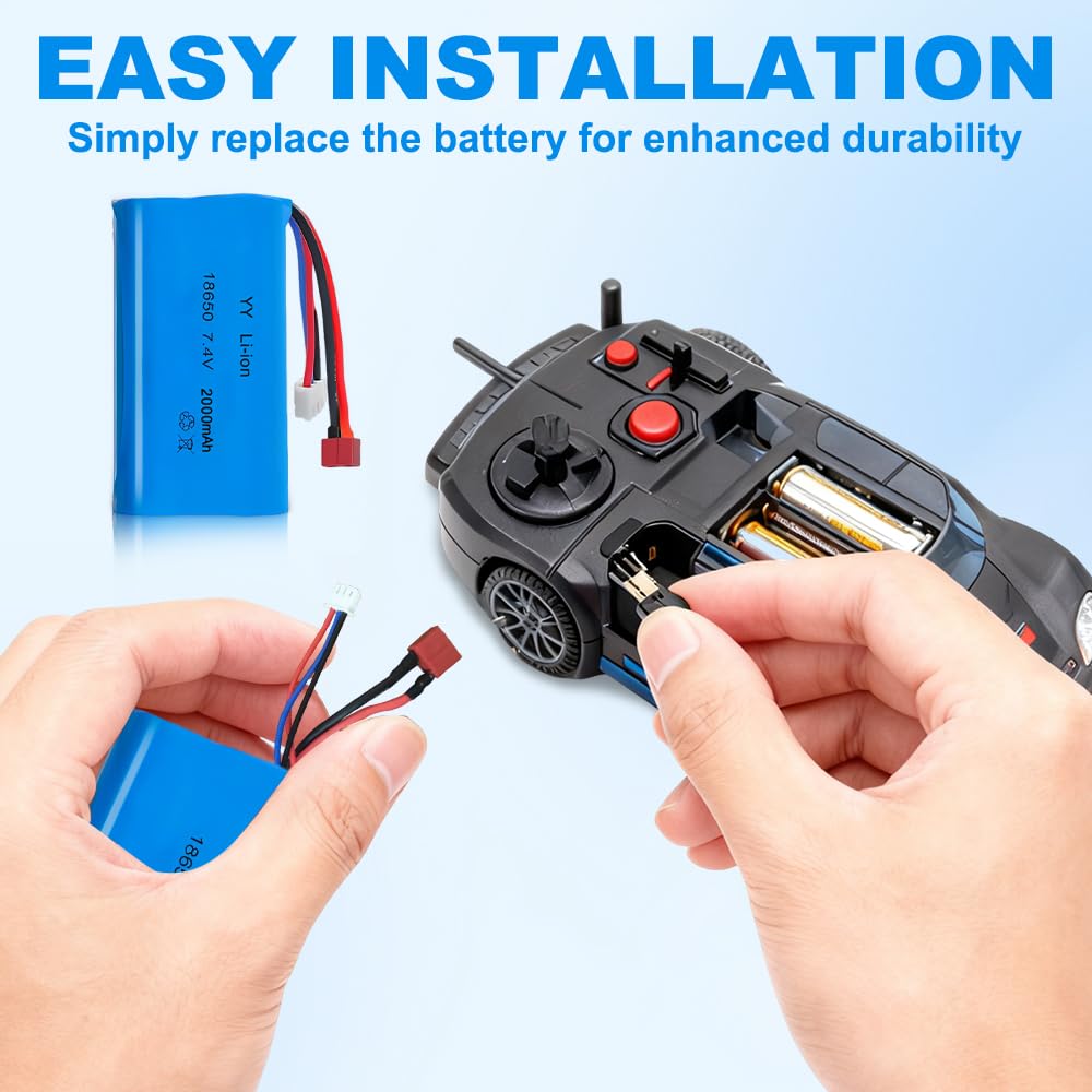 Batteria Lipo 7.4, Batteria Lipo 2s Ricaricabile da 2000 Mah da 2 Pezzi con Spina Deans T e Spina Xh-3P, Lipo 2s con 1 Caricabatterie per Rc Auto Fuoristrada Aeroplano Elicottero Giocattolo