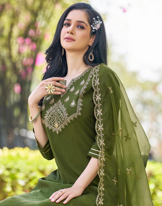 Image of SIRIL Rayon Viscose Suit Set for Women | Sequence Embroidery Kurta with Pant & Dupatta | Straight Kurta Set