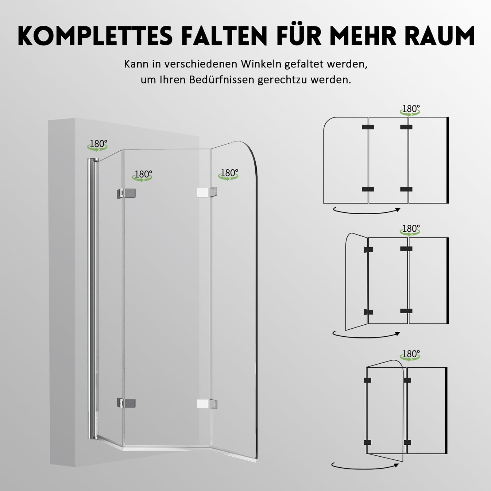 Duschwand für Badewannen 140 x 140 cm 3 teilig faltbar Duschabtrennung Sicherheitsglas hell Nano 6mm Glas Duschwand Duschabtrennung