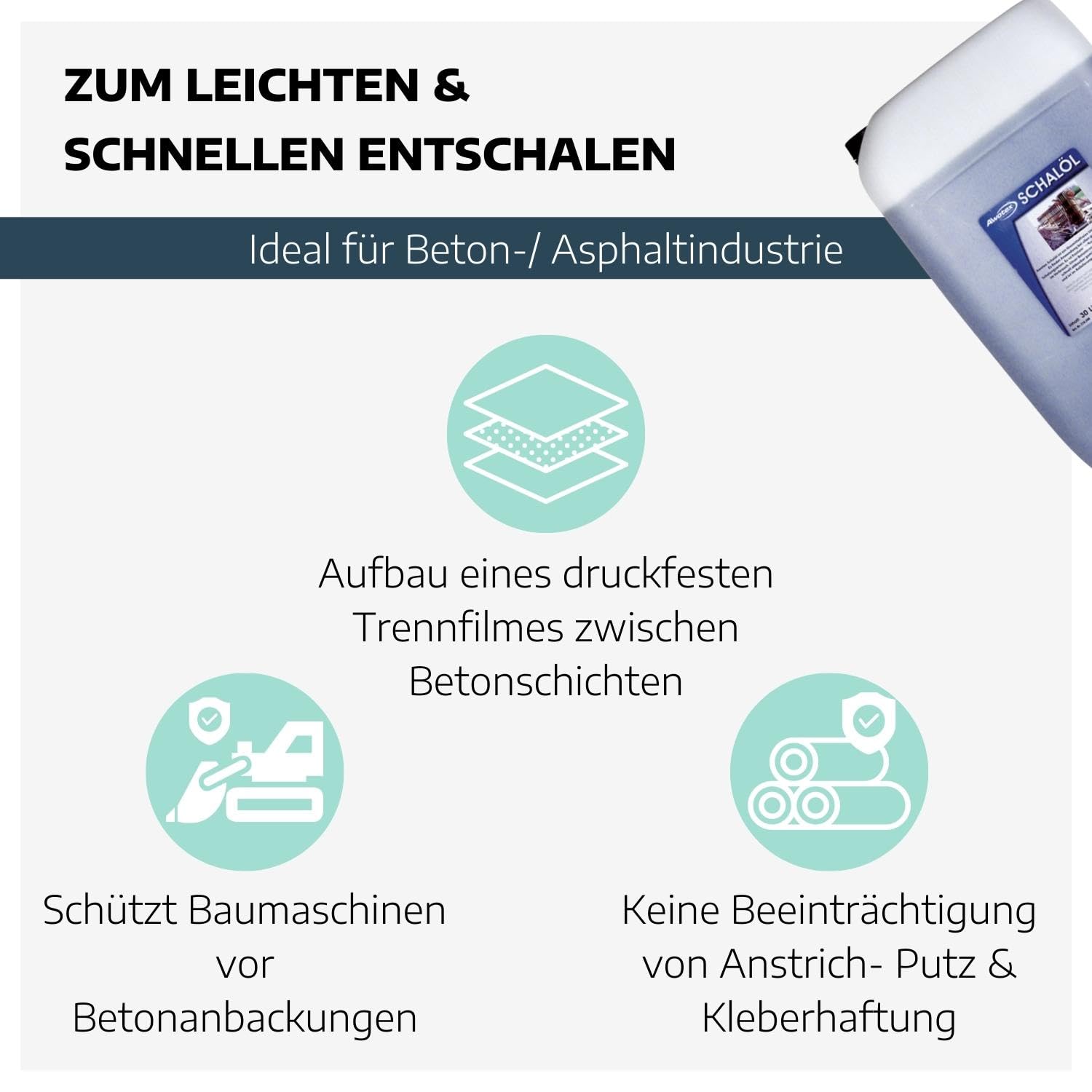Schalöl 30 Liter - Trennmittel für Beton und Asphalt - Schutz für Baumaschinen - Spezial-Trennmittel für alle Schalungsformen