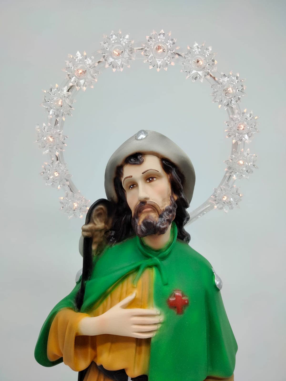 OVUNQUE PROTEGGIMI Statua di San Rocco in resina alto cm 45 (17,72'') con aureola luminosa adatto per interni ed esterni realizzato e dipinto a mano