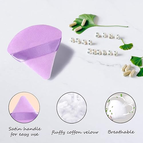 Miniatura 4 de 10 piezas de maquillaje facial de soplo de polvo, suaves esponjas de terciopelo triangulares de belleza con correa, contorno debajo de los ojos,