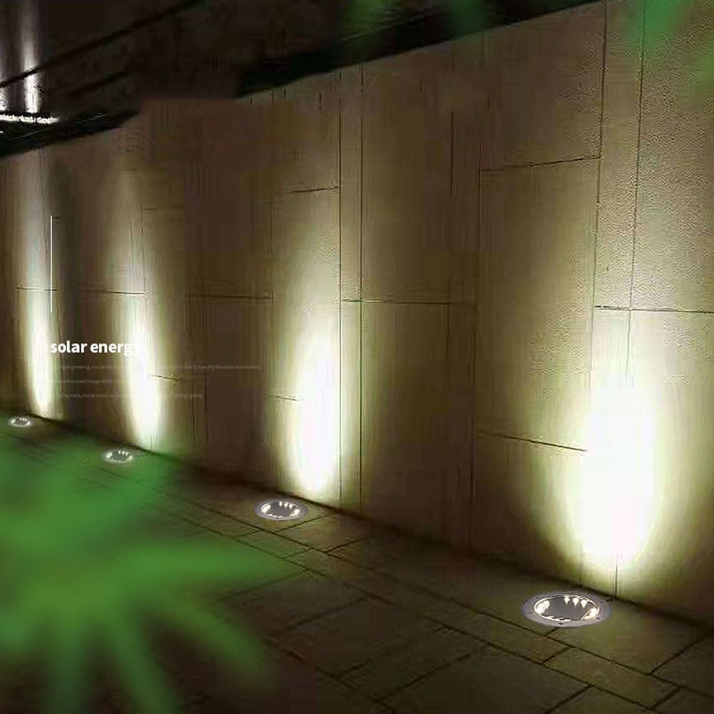 Faretto a Incasso Solare Giardino Esterno, 8/12/16/20 LED luce solare confezione da faretti solari da incasso a terr,Lampada solare per Prato, Vialetto, Scala, Paesaggio(Size:Luce bianca,Color:16W)