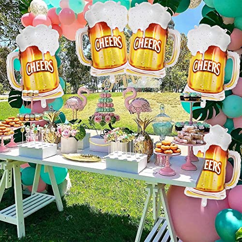 Image of Beer Mug Cheers Balloons, 28 Inch Large Beer Cup Foil Balloons, 6 Pcs Beer Mylar Helium Balloons for Birthday Bachelorate Beer Themed Party Decoration (Pack of 3)