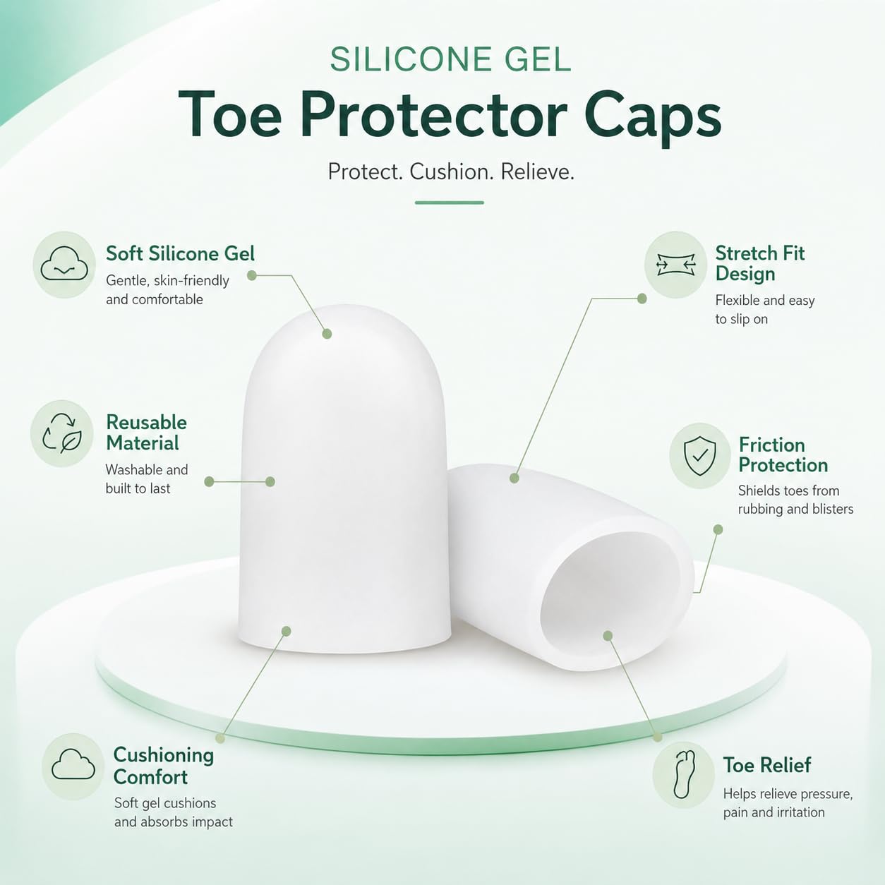 HEAVY DRIVER 6PCS Silicone Gel Toe Separator & Big Toe Protector Caps | Soft Toe Covers for Toe Cushioning, Friction Protection, Toe Spacing & Daily Foot Comfort