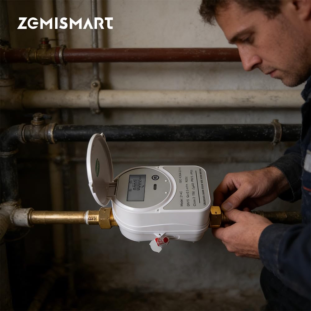 Contador de agua inteligente ZigBee con válvula de cierre y pantalla LCD 214C - Funciona con Tuya Smart y Home Assistant, alimentado por batería, monitoreo remoto del flujo, se requiere un hub ZigBee